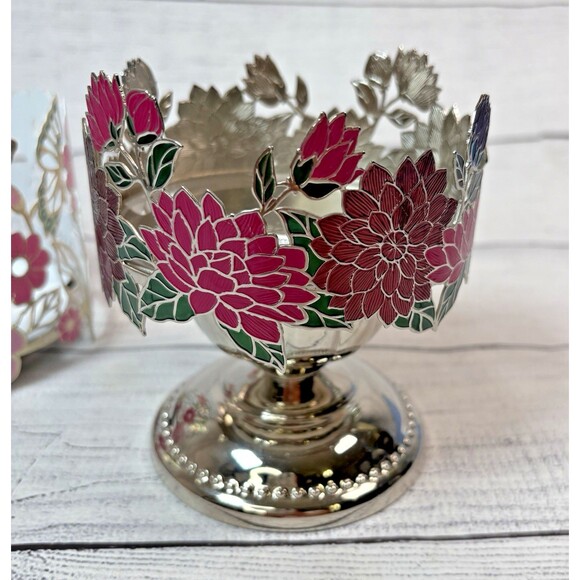 2 Bath & Body Works 3-Wick Candle Holders Butterflies Garden Pink Dahlia Pdstl - Picture 5 of 8